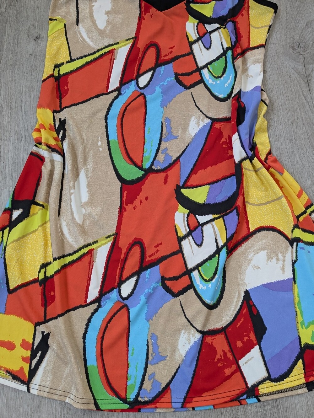 Gitane Abstract Graffiti Festival V-neck Multicolor Babydoll Flowy Mini Dress L - Picture 4 of 9